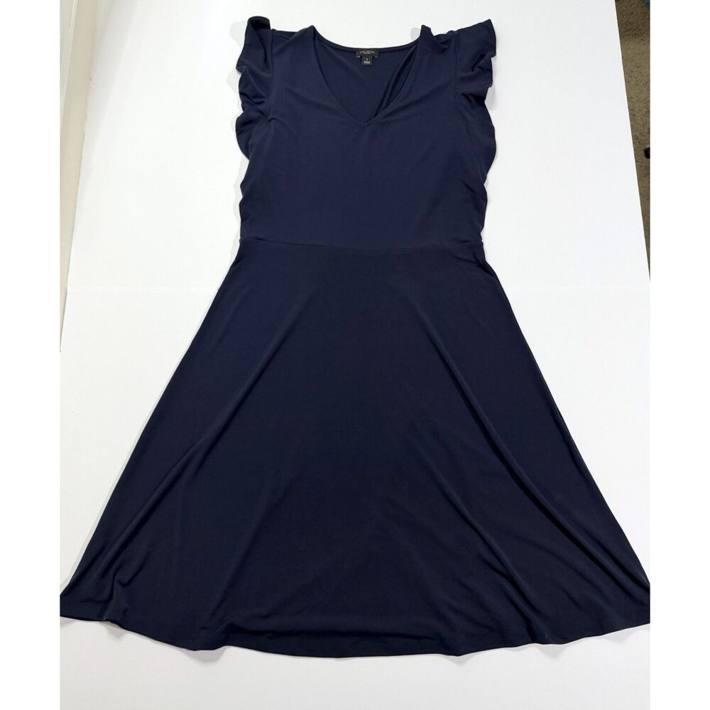 Ann Taylor Factory Navy Flutter Sleeve Fit and Flare Dress V-Neck Women's M